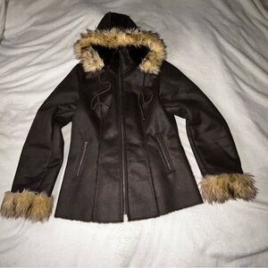 Women's Brown Faux Suede Fur Jacket Coat Powder River Outfitters Western Size M